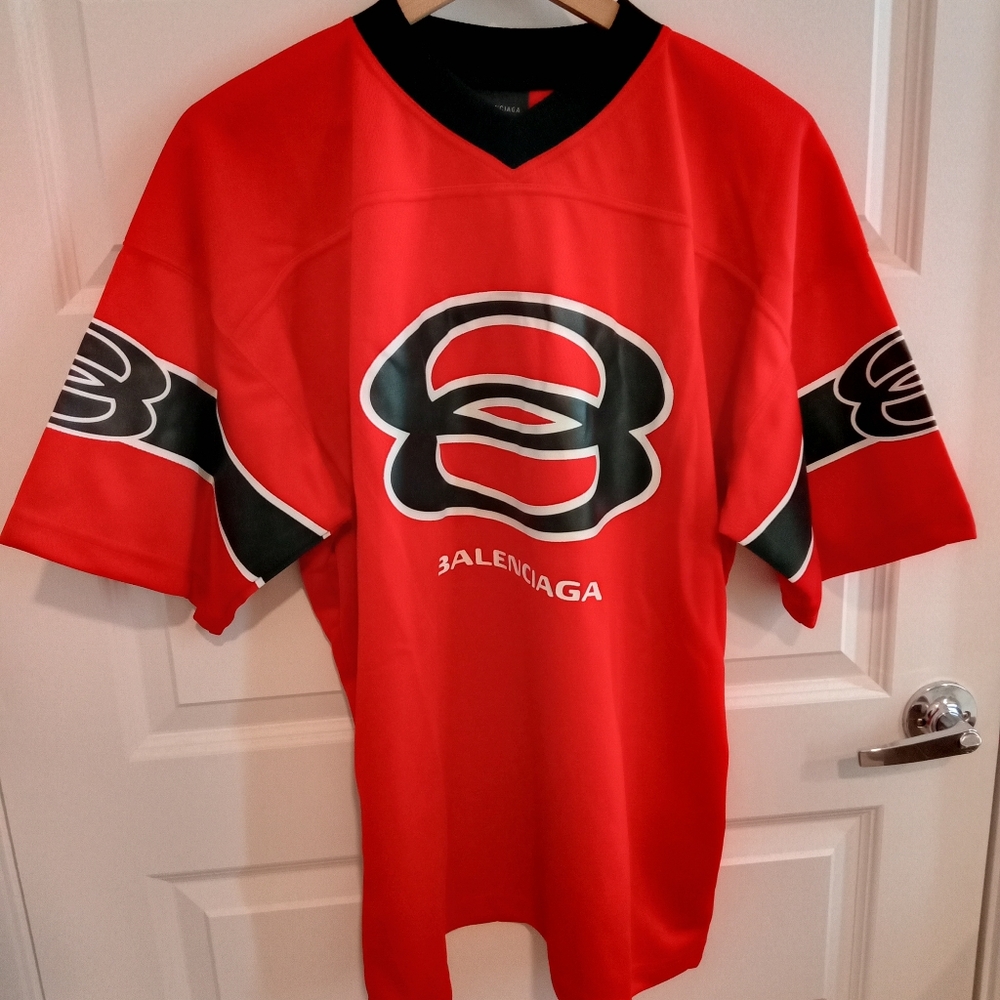 Balenciaga American Football Top Black/Red Oversized Jersey